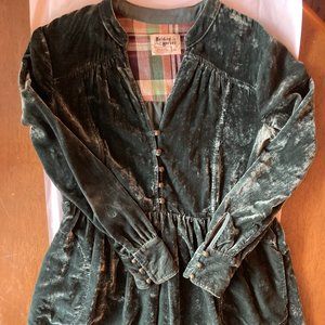 Anthropologie Petite Deep Teal Velvet Shirt Dress